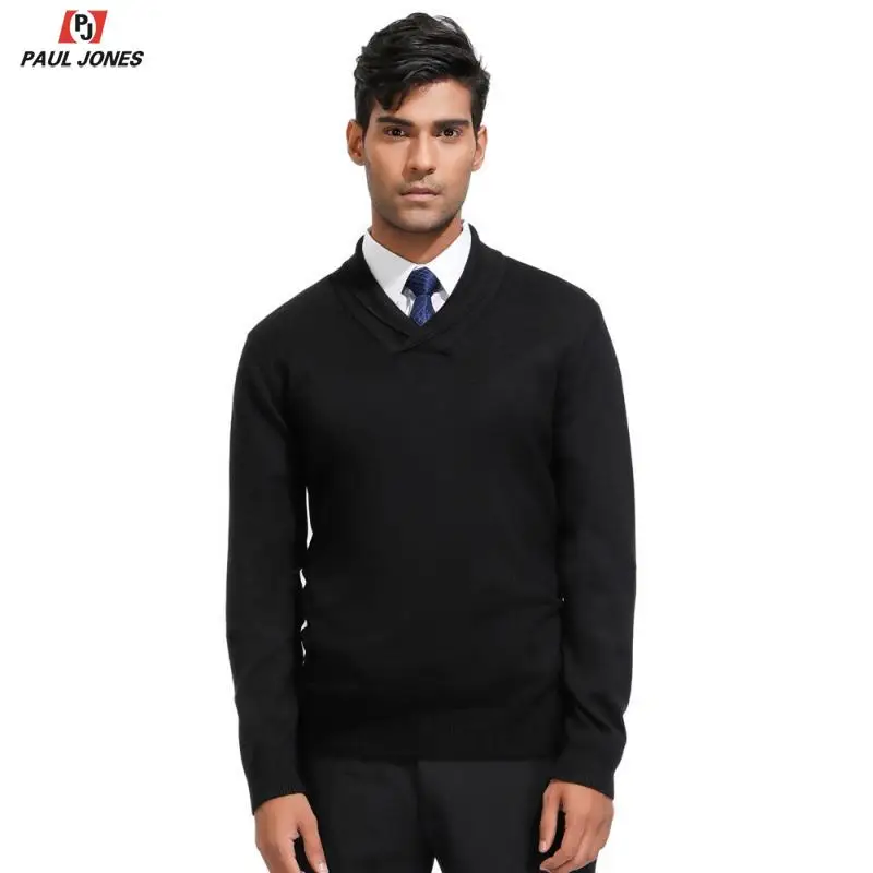 Мужской вязаный пуловер с v-образным вырезом и шалью от PAUL JONES стильный
