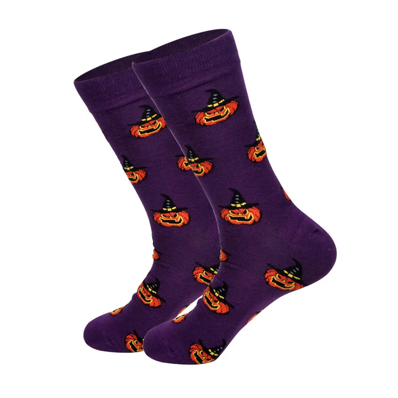 Pumpkin Halloween LIONZONE, новинка, мужские носки, тыква, Хэллоуин, саксофон, усы, пугало, Чаризард, в полоску, бизнес стиль, хлопковые носки - Цвет: Pumpkin Halloween