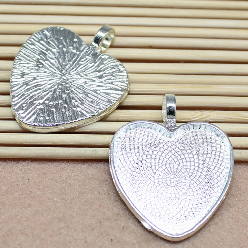 Основа кабошона 10 шт сердце 25 мм посеребренные цвета Классический Простой стиль