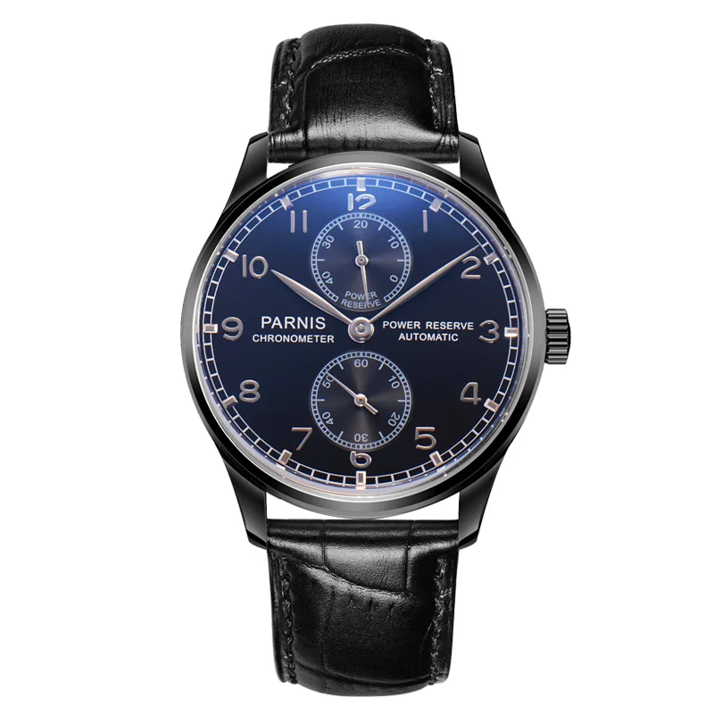 5 Parnis 43mm Silver Case Automatic Mechanical Men's Watch Power Reserve Black Leather Strap Men Watches heren horloge Luxury - Цвет: 5
