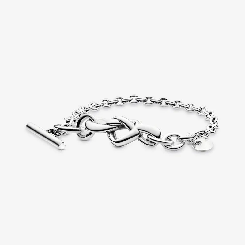 

Authentic S925 Sterling Silver Knot Heart T-chain Bracelet Suitable For Women's Diy Jewelry Original Charm
