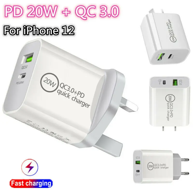 

UGI 20W PD QC3.0 Type C USB C Fast Charger US UK EU AU Plug Adaptor For iPhone 12 Pro MAX For Samsung Oneplus HTC Xiaomi OPPO