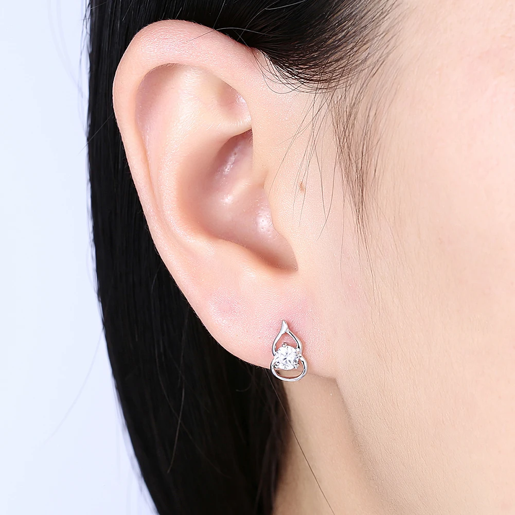 

SILVERHOO Earrings For Women 925 Sterling Silver Gourd Shape Bright Clear Cubic Zirconia Jewelry Personality Female Stud Earring