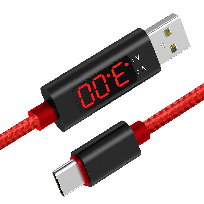 Светодиодный кабель Micro USB с цифровым разъемом type C зарядное устройство V/A дисплей