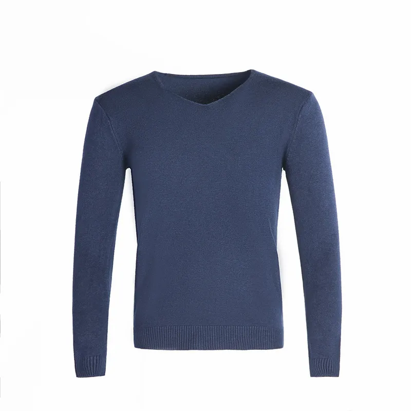 

2021 New 100% Cotton Pullover V-neck Men's Sweater Fashion Solid Color High Quality Autumn Slim Sweaters Men Navy Knitwear
