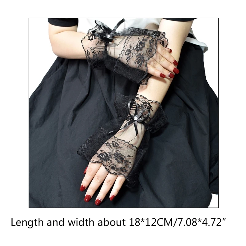 

X7YA Women Detachable Arm Sleeves Steampunk Mesh Lace Wrist Cuff Lolita Horn Cuffs Ruffle Lace Shirt Decorated Gloves