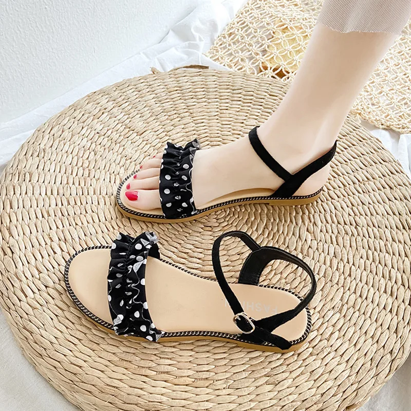

Low Sandals Woman Leather Female Shoe Clear Heels All-Match 2021 Summer Espadrilles Platform Low-heeled Girls New Beige Comfort