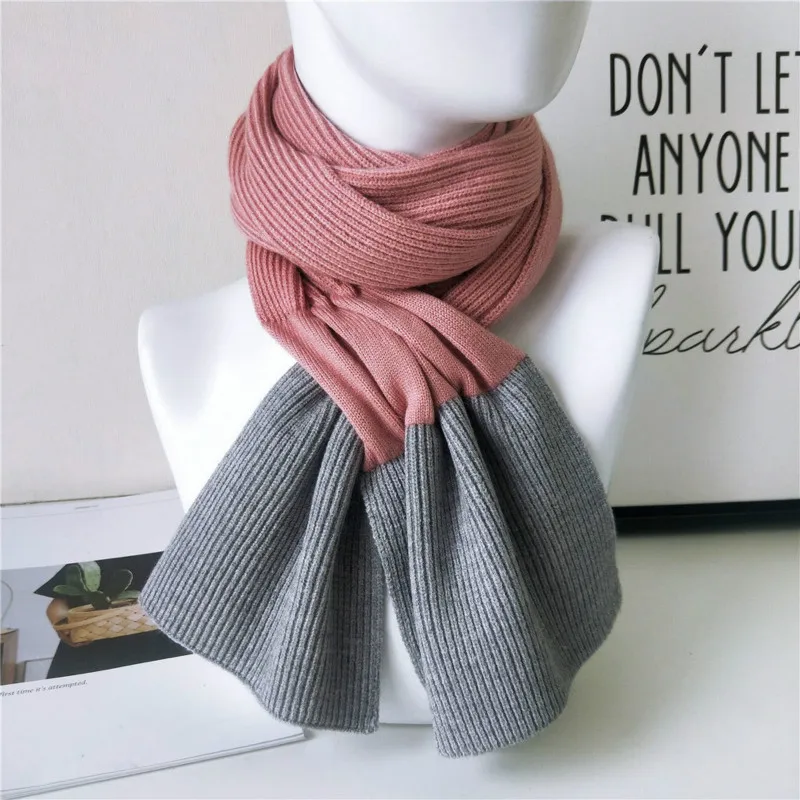 Двухцветный Одноцветный длинный студенческий шарф для мужчин и женщин