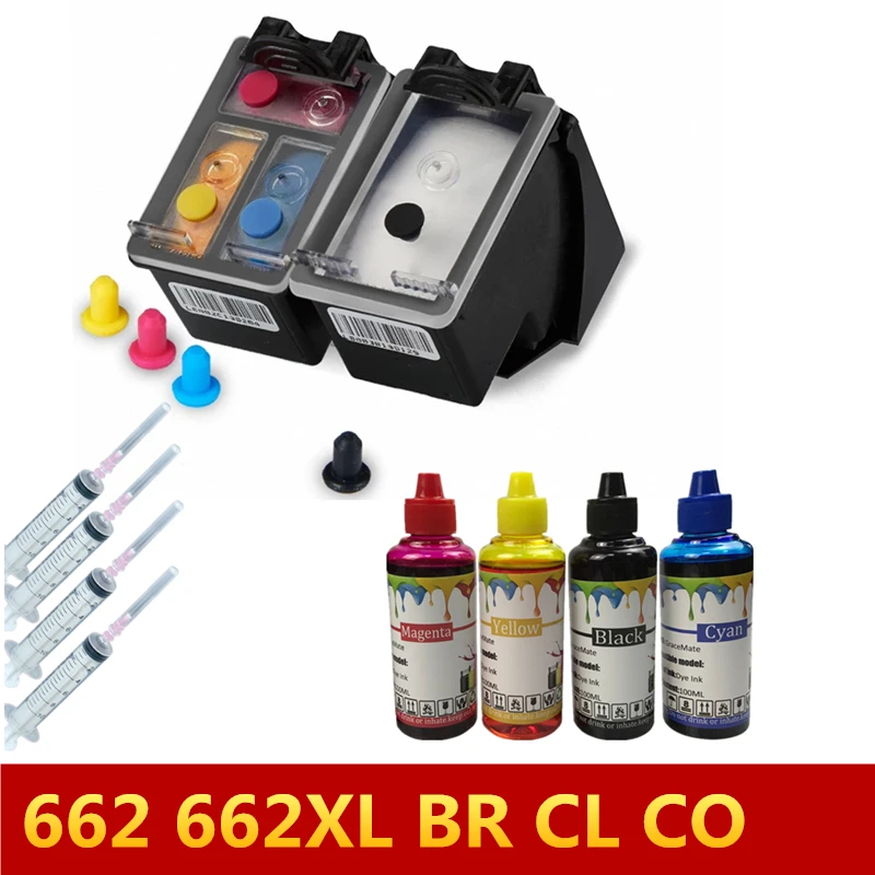 Многоразовый чернильный картридж 662 + 4 чернила для принтера HP Deskjet 1015 1515 1018 1518 2645