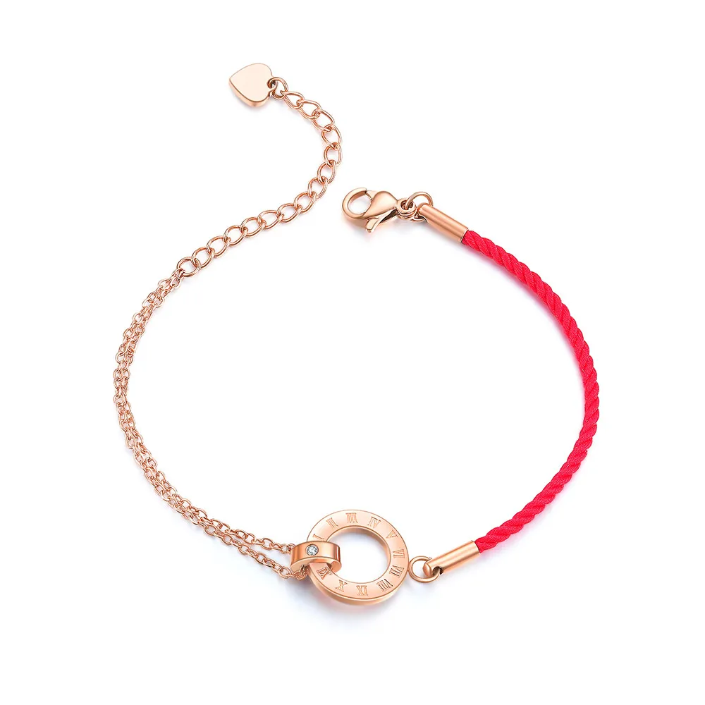 ZOCAI Girl Rose-Gold Diamond Bracelet Red Rope Lucky Round Bracelet String Pendant Jewelry Accessories for Women Present