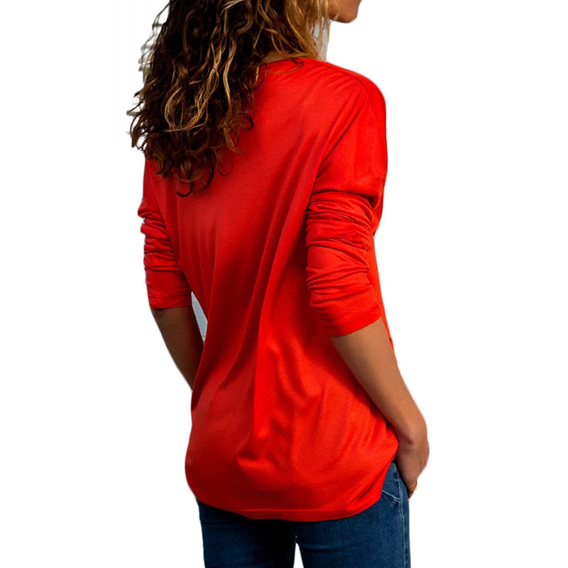 Рубашка женская демисезонная однотонная с V образным вырезом и длинным