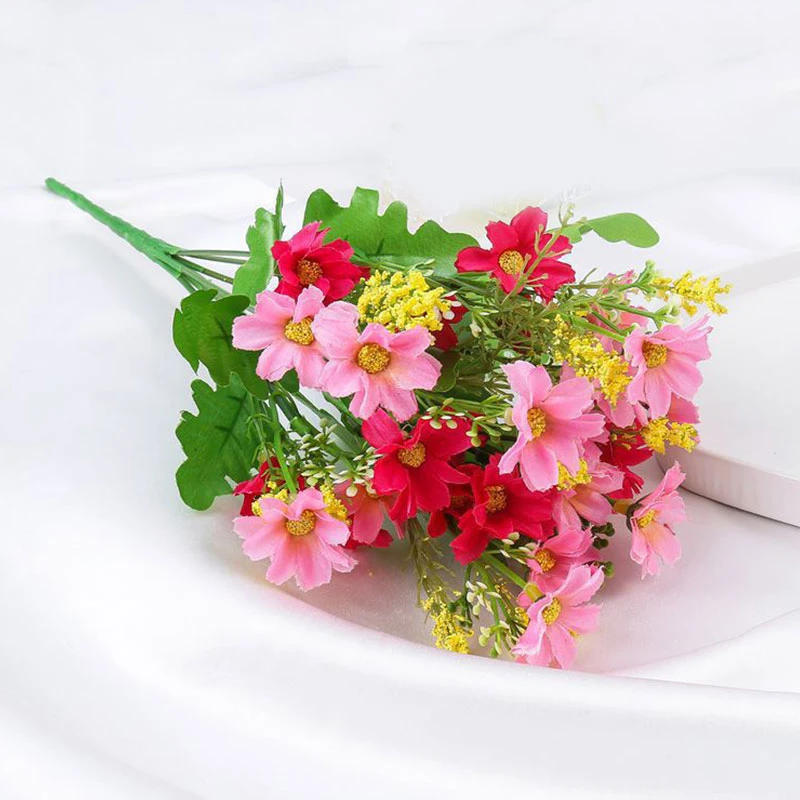 

Wedding Party Flower Fashion Flower Arrangement Mini Home Table Decoration Beautiful 6 Forks False Flower Silk Daisy Fake Plants