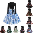 Рождественское платье Cosutmes, женское платье в стиле 50-60-х годов, шикарное винтажное платье с принтом снежинок и длинным рукавом, Элегантные зимние платья, рождевечерние праздничное платье