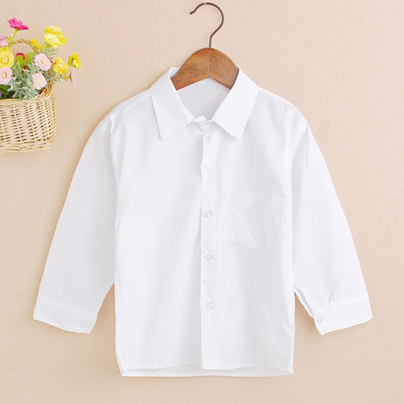 Рубашка с длинным рукавом для мальчиков 2 14 лет белая рубашка отложным воротником