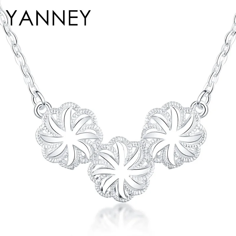 

YANNEY 925 Sterling Silver Fine Round Sunflower Pendant Woman Fashion Glamour Wedding Gift Necklace Jewelry
