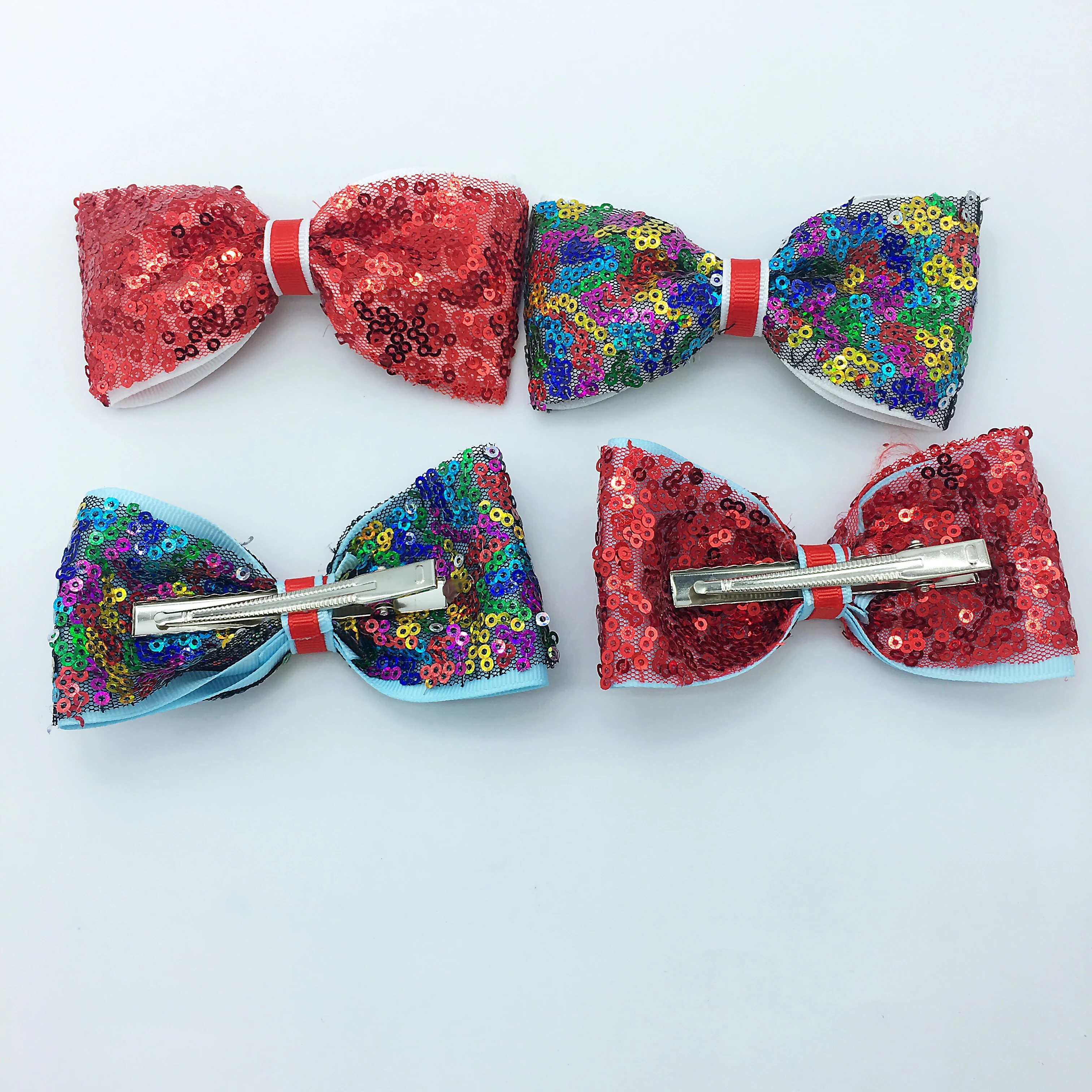 4 Pcs/lot 4.5inch Sequin Cartoon Bow knot Hair Grips For Kids Girls Cute Solid Ribbon Clips Accessories Drop shipping |
