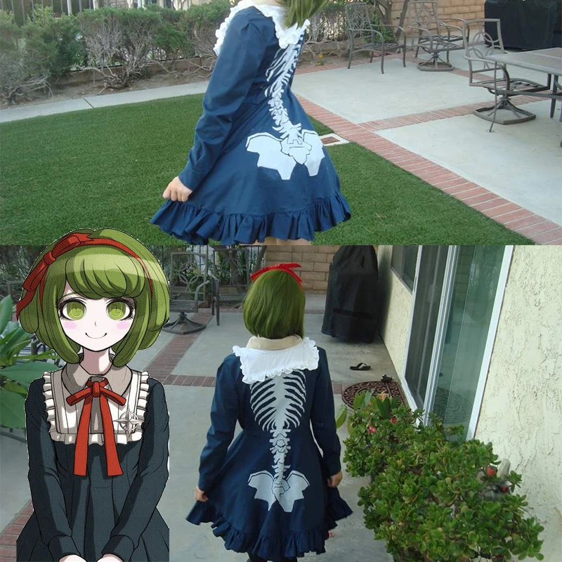Danganronpa Cosplay Monaka Cosplay Costume Monaca Towa Wig Dress Set Dangan Ronpa Women Uniform Girl Dress Halloween
