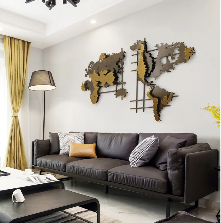 

World Map Living Room Decorative Murals Nordic Luxury Sofa Bedroom Restaurant Modern Iron 3D Pendant Room Decor Aesthetic