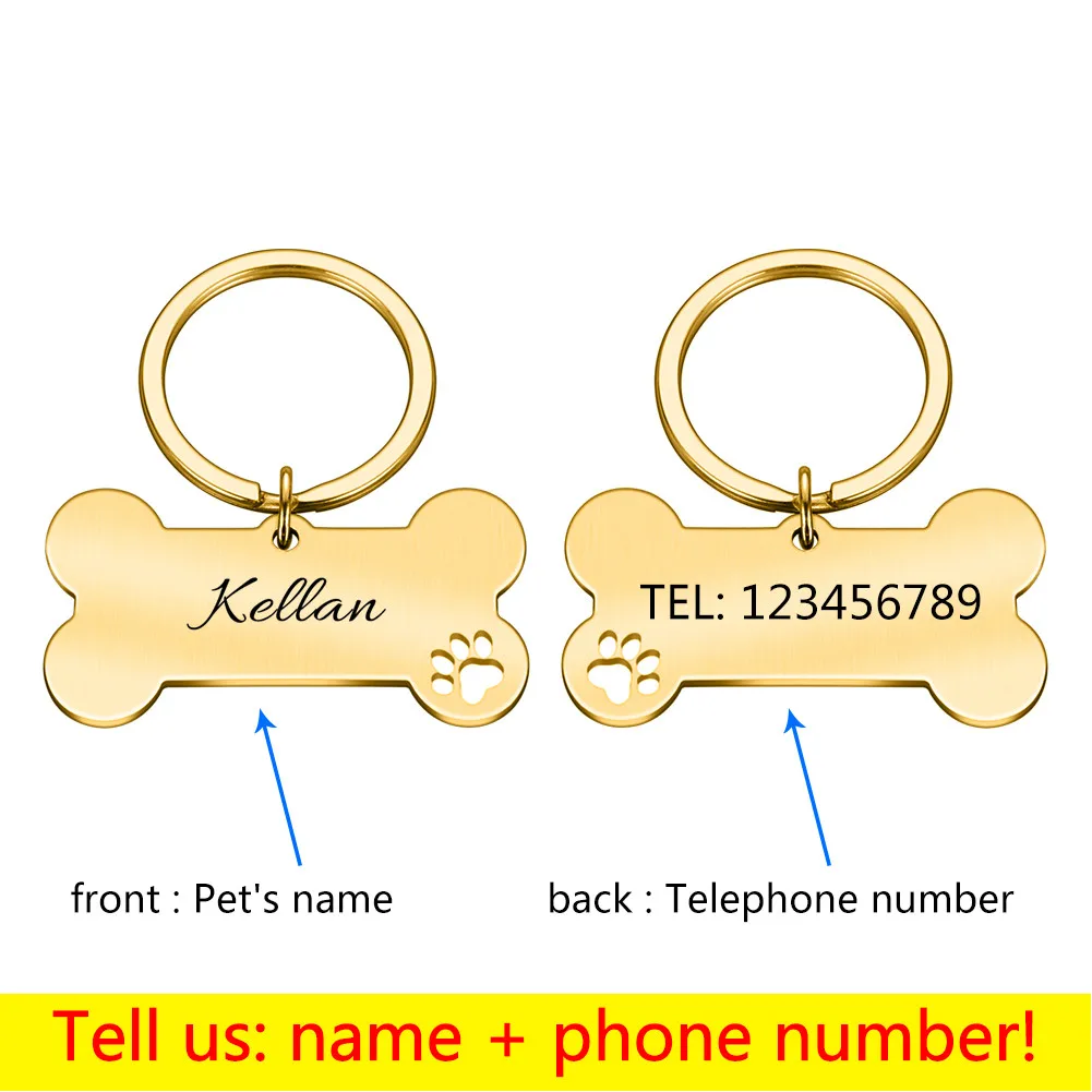 

Personalized Dog ID Tag Custom Pet Name Plate for Cat Puppy Collar Pendant Keychain Bone Shape Nameplate Pet Accessories