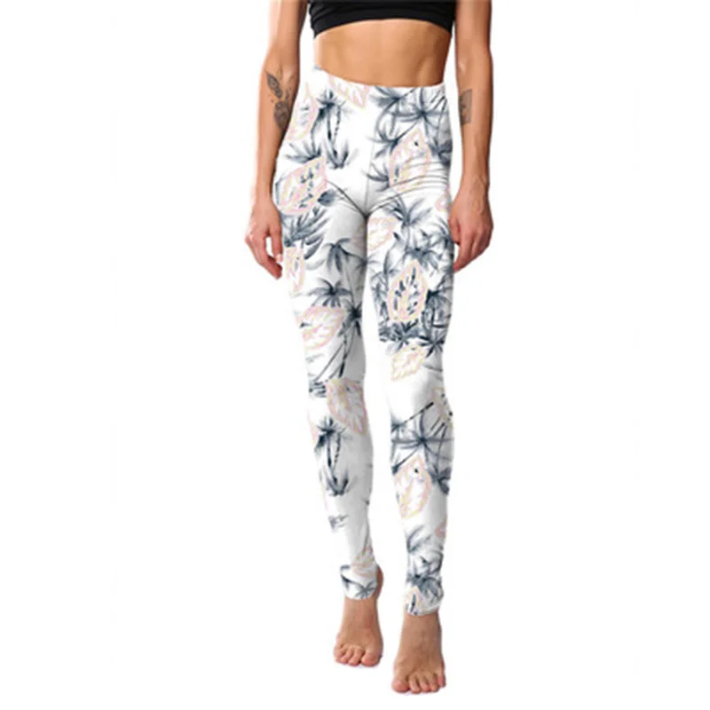 Pinkish blue printed pezley leggings with cropped pants lift hips to slim the body absorb sweat and prevent fraying