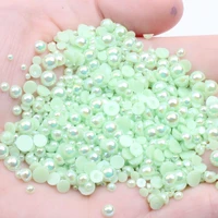 green ab glue on resin half round pearls 2 12mm and mixed sizes non hotfix beads for jewelry making decorations diy