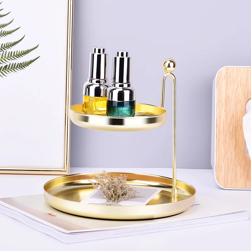 Luxury Double Layer Tray Northern Europe INS Light Gold Cosmetic Storage Jewelry Rack Living Room Decoration Organizer | Дом и сад