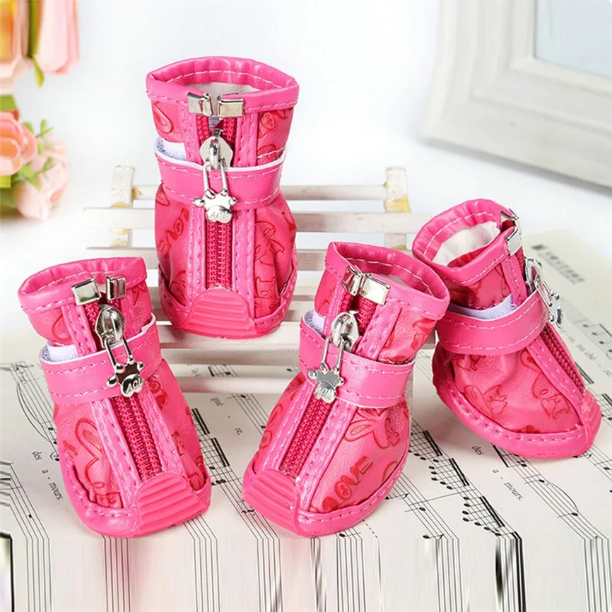 Зимняя нескользящая обувь для собак 4 шт. толстые теплые ботинки от снега и дождя