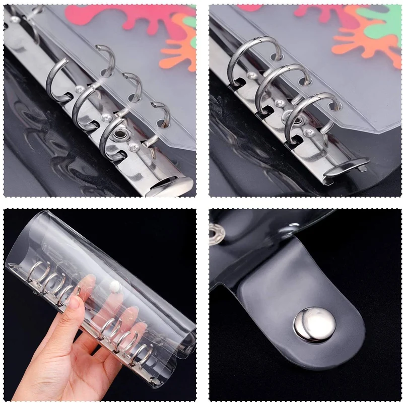 

10Pcs A5 Size Binder Pocket 6 Holes Clear PVC Zipper Binder Pockets Loose Leaf Bag Zip Envelopes with 2 Pieces A5 Binder