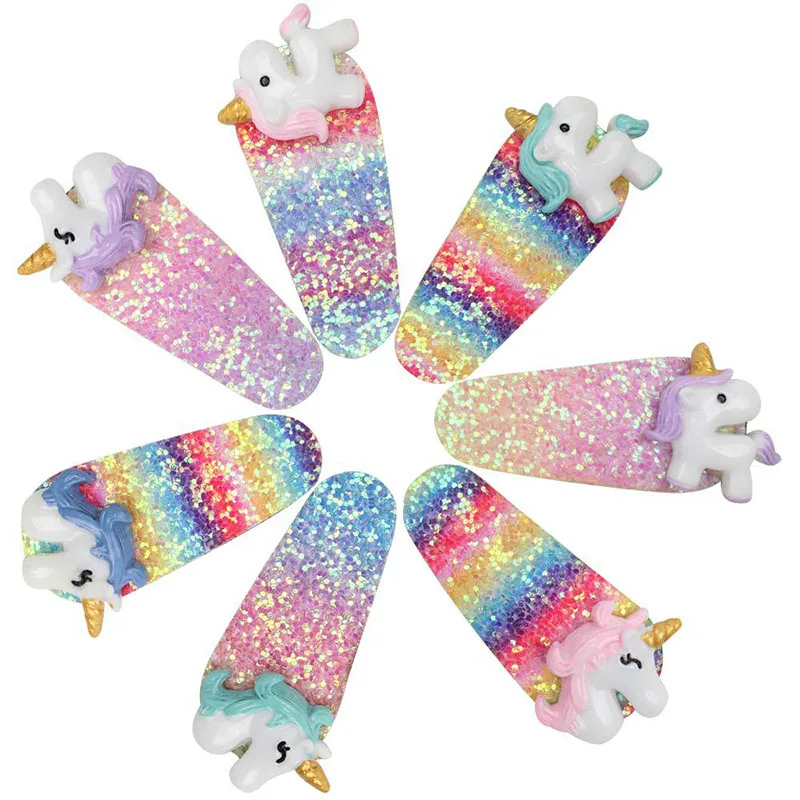 

Girls Unicorn Shiny Hairpins Hair Clips Rainbow Color 2 Inch For Kids Children Accessories Gift