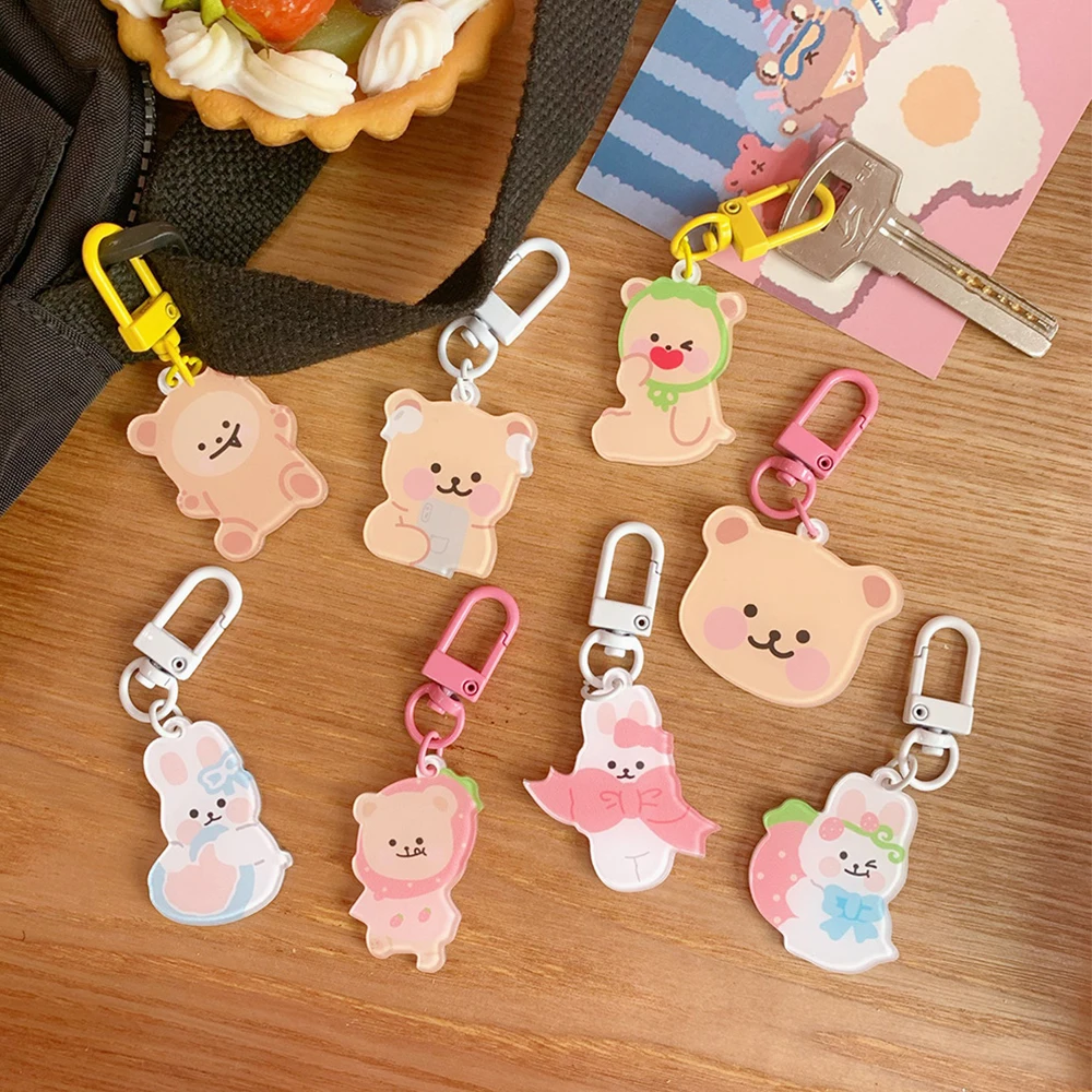 

Rabbit Love Bear Keychains Metal Earphone Case Pendant Girls Student Backpack Trinkets Cartoon Fashion Animal Jewelry