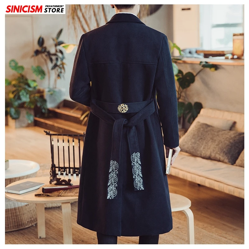 Sinicism Store мужская длинная теплая куртка с вышивкой Толстая шерстяная в китайском