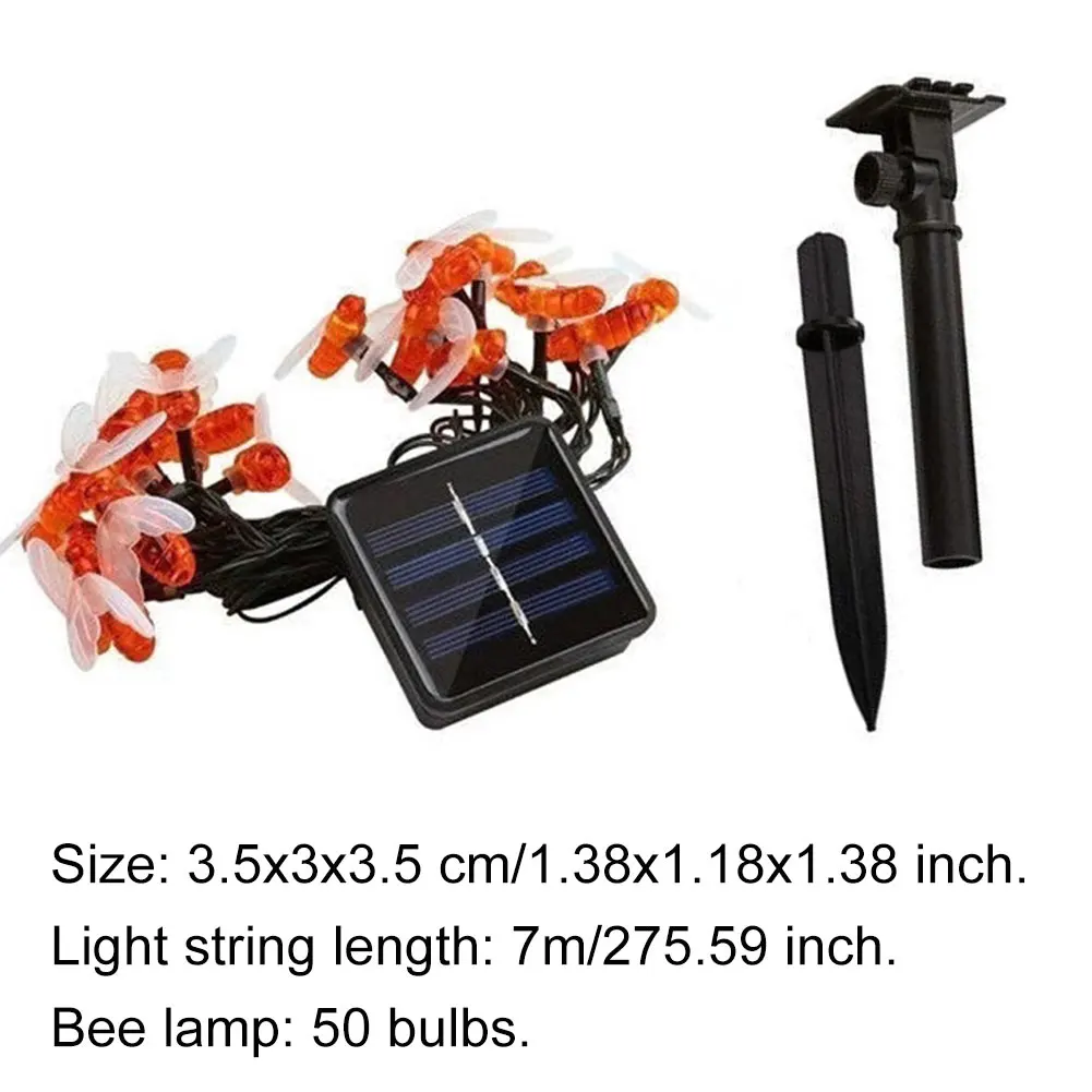 

New Solar Powered Cute Honey Bee Led String Fairy Light 50leds Bee Outdoor Garden Fence Lawn Patio Christmas Garland Lights