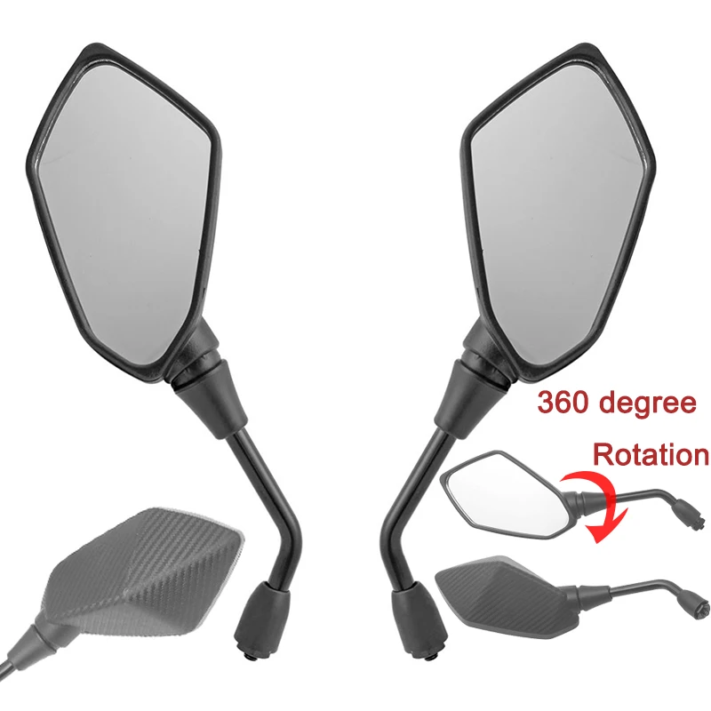 

1Pair Motorcycle Mirror Electrombile Scooter E-Bike Rearview Mirrors 8mm 10mm Carbon Fiber Back Side Convex Mirror