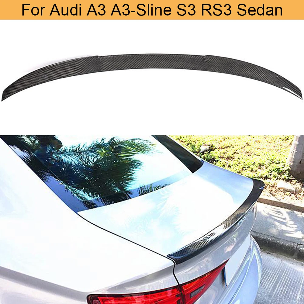 

Автомобильная модель для Audi A3 спойлер на задний багажник, крыло S3 RS3 седан 2014 - 2019 Задняя Крышка багажника крыло багажника губа спойлер из угл...
