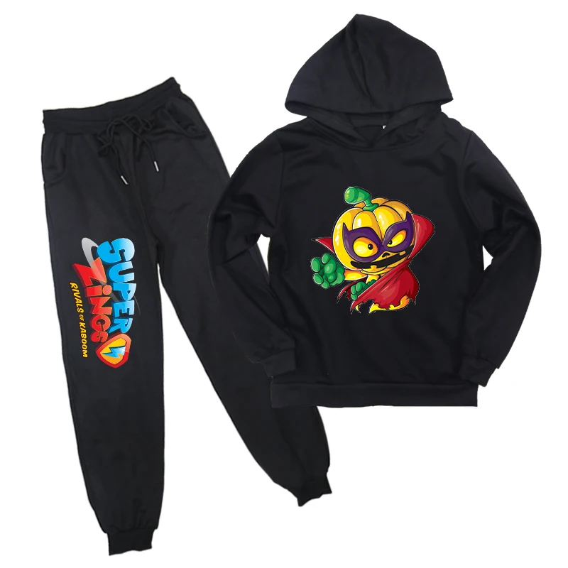 Новый детский черный Свитшот брюки костюм супердизайн худи детская повседневная