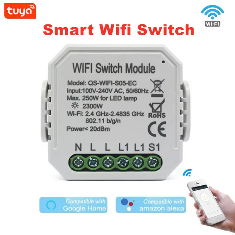 

Tuya Wifi Smart Light Switch Diy Breaker Module Smart Life/Tuya APP Remote Control,Works with Alexa Echo Google Home 1/2 Way