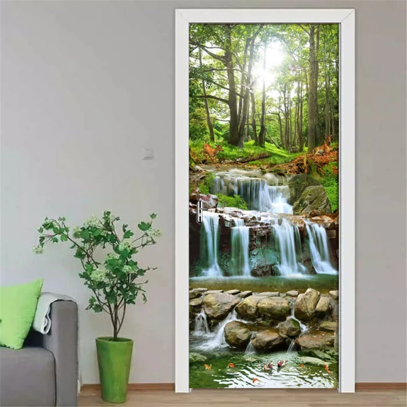 Лесной поток водопад пейзаж наклейки на дверь 3D обои для гостиной Декор двери