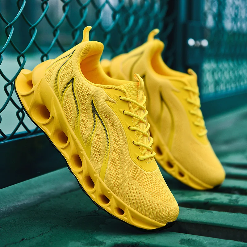 Brand Men's Flame Printed Sneakers Flying Weave Sports Shoes Comfortable Running Shoes Outdoor Male Athletic Shoes Plus Size 47