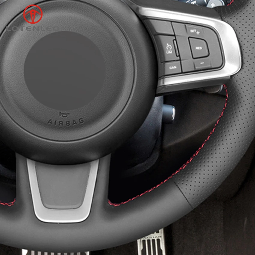 

LQTENLEO Black Artificial Leather Car Steering Wheel Cover For Jaguar E-Pace 2017-2019 XE XEL 2015-2019 F-Pace XF XFL 2016-2019