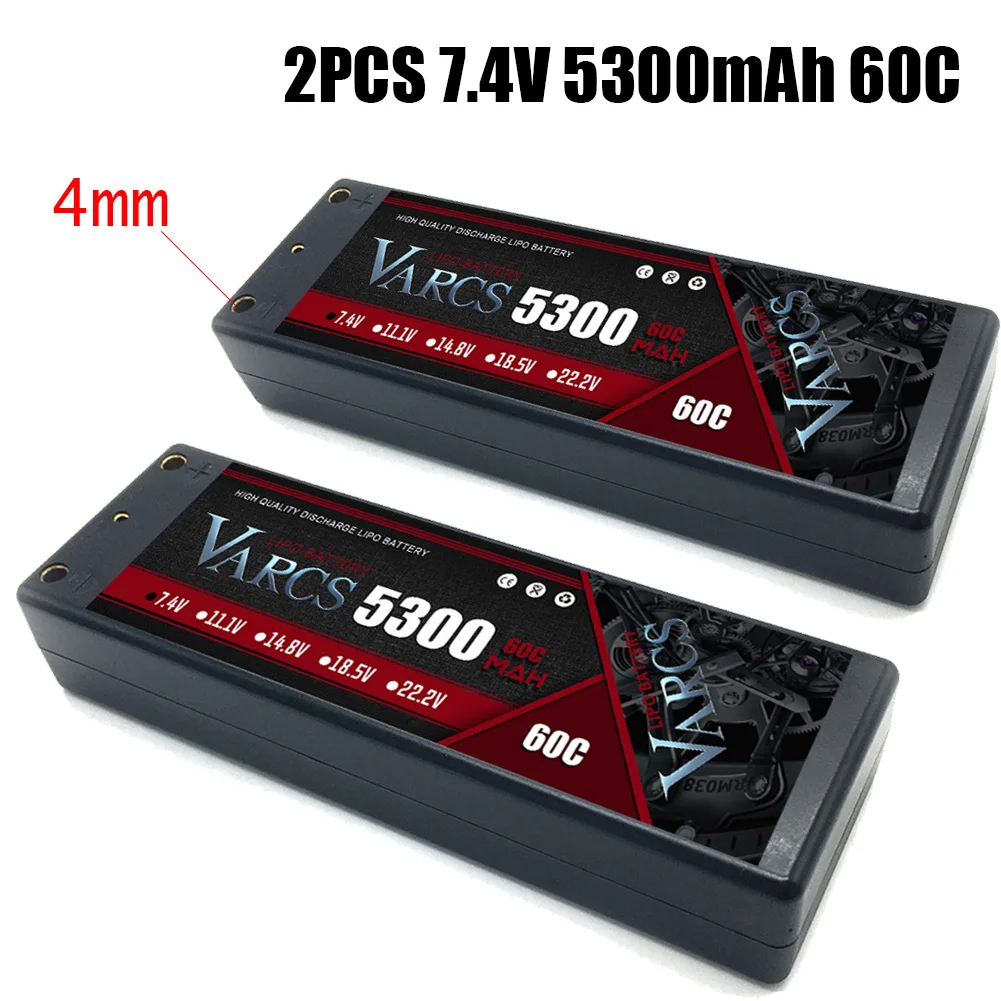 2PCS VARCS  Lipo Batteries 2S 7.4V 5300mAh 60C/120C HardCase for RC 1/8 /10 Car Off-Road Buggy Truck Boats Drone salash Parts