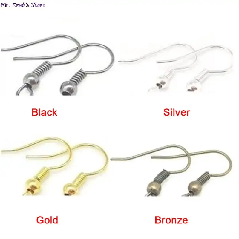 

50PCS/pack Gold Silver Bronze Nickel Hooks Coil Ear Wire Earrings Findings For Craft DIY Jewelry Making
