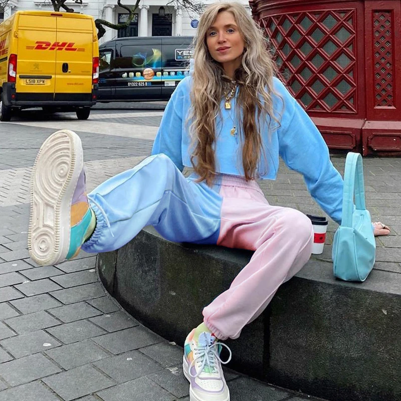 Spring neon tie dye joggers high waist long baggy pants women sweatpants loose trousers 2021 autumn streetwear clothes KZ179 | Женская