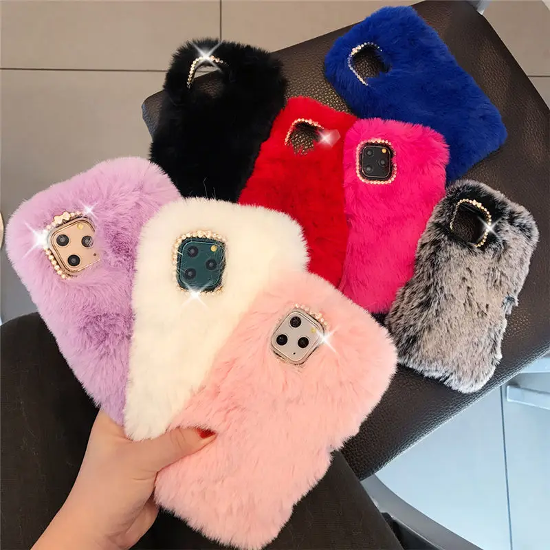 

New 2022 Fashion Lady Gift Case for iPhone12 11Promax 8 7P XR SE Furry Fluffy Warm Cover for IPhone 6S 7 8 Plus Soft Phone Case