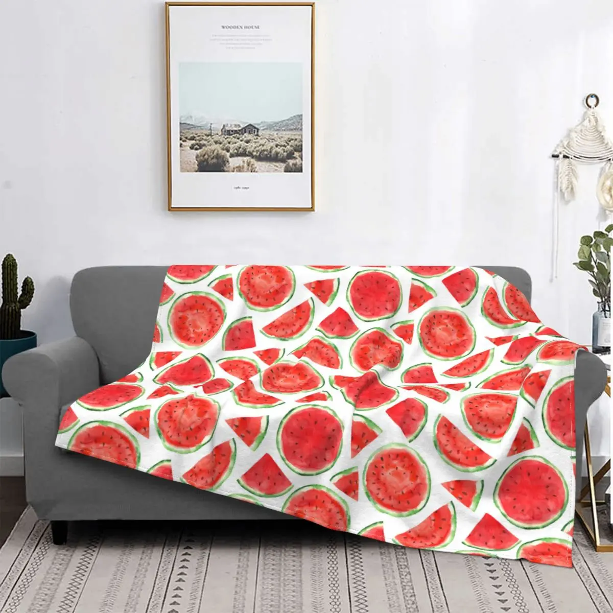

Abstract Cute Watermelon Pattern Blankets Fleece Decoration Ultra-Soft Throw Blankets for Bedding Bedroom Plush Thin Quilt
