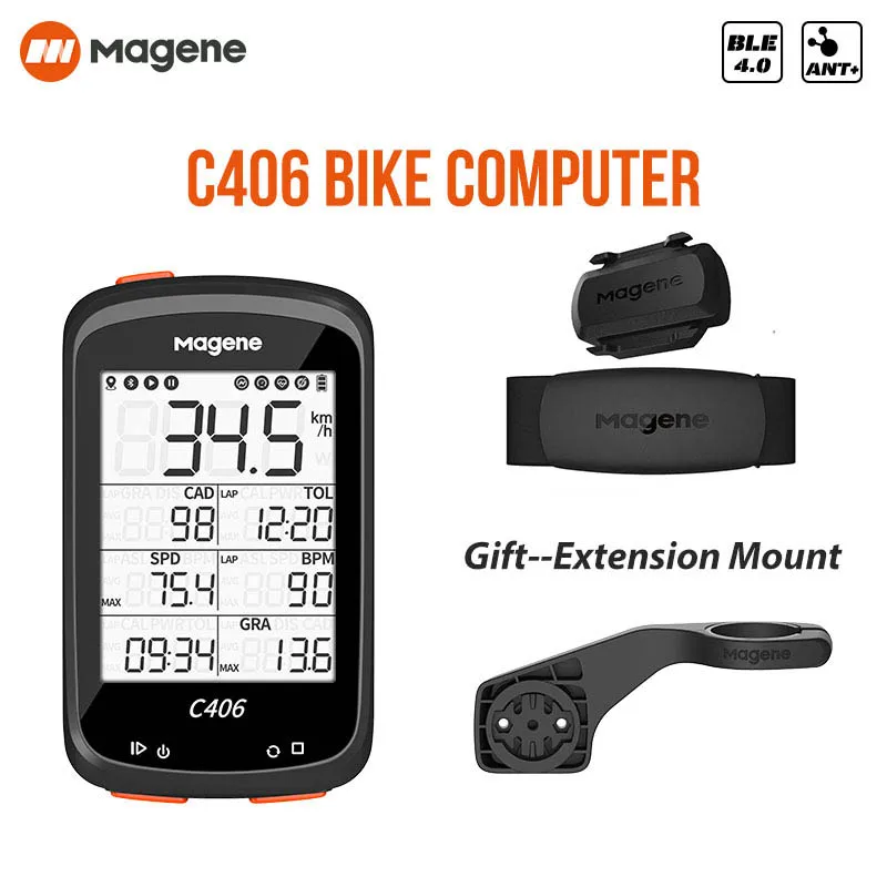 

Magene C406 GPS Cycling Compute Wireless Speedometer Sync Heart Rate Sensor Bluetooth ANT+ Cadence Sensor MTB Bicycle Odometer