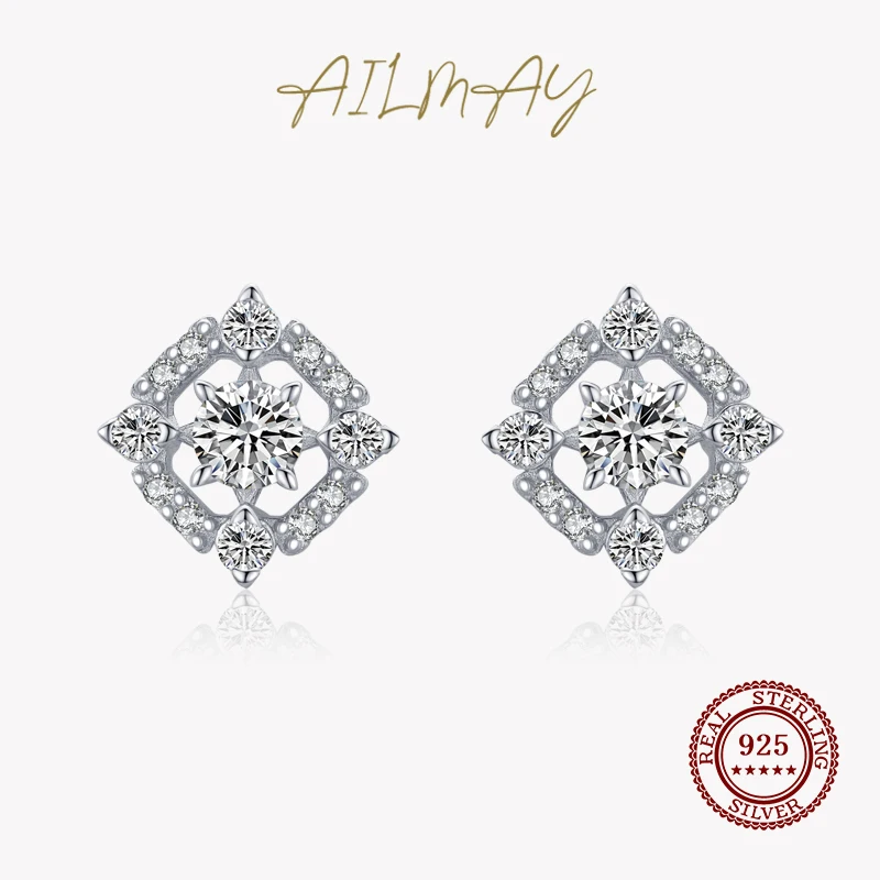

Ailmay Shining Clear Zircon Fine Round Square Geometric Design Earrings For Women Fashion 925 Sterling Silver Fashion Jewelry