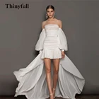 2021 скромные мягкие свадебные платья с длинным рукавом Бохо с открытыми плечами без бретелек пляжное платье Свадебные платья