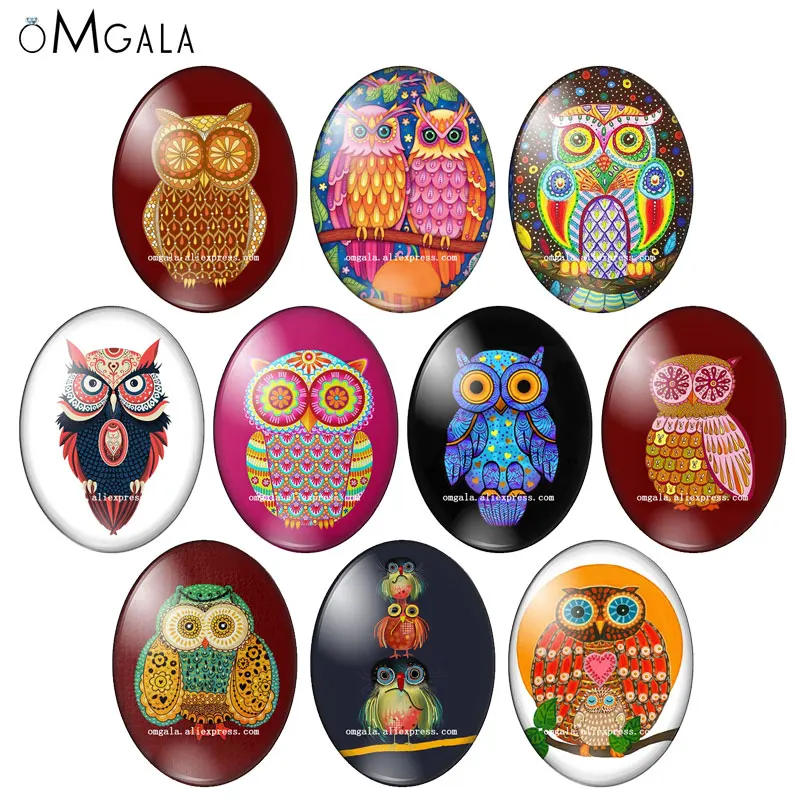 

Art Funny Owl Love Animals Illustration 13x18mm/18x25mm/30x40mm Oval photo glass cabochon flat back Making findings