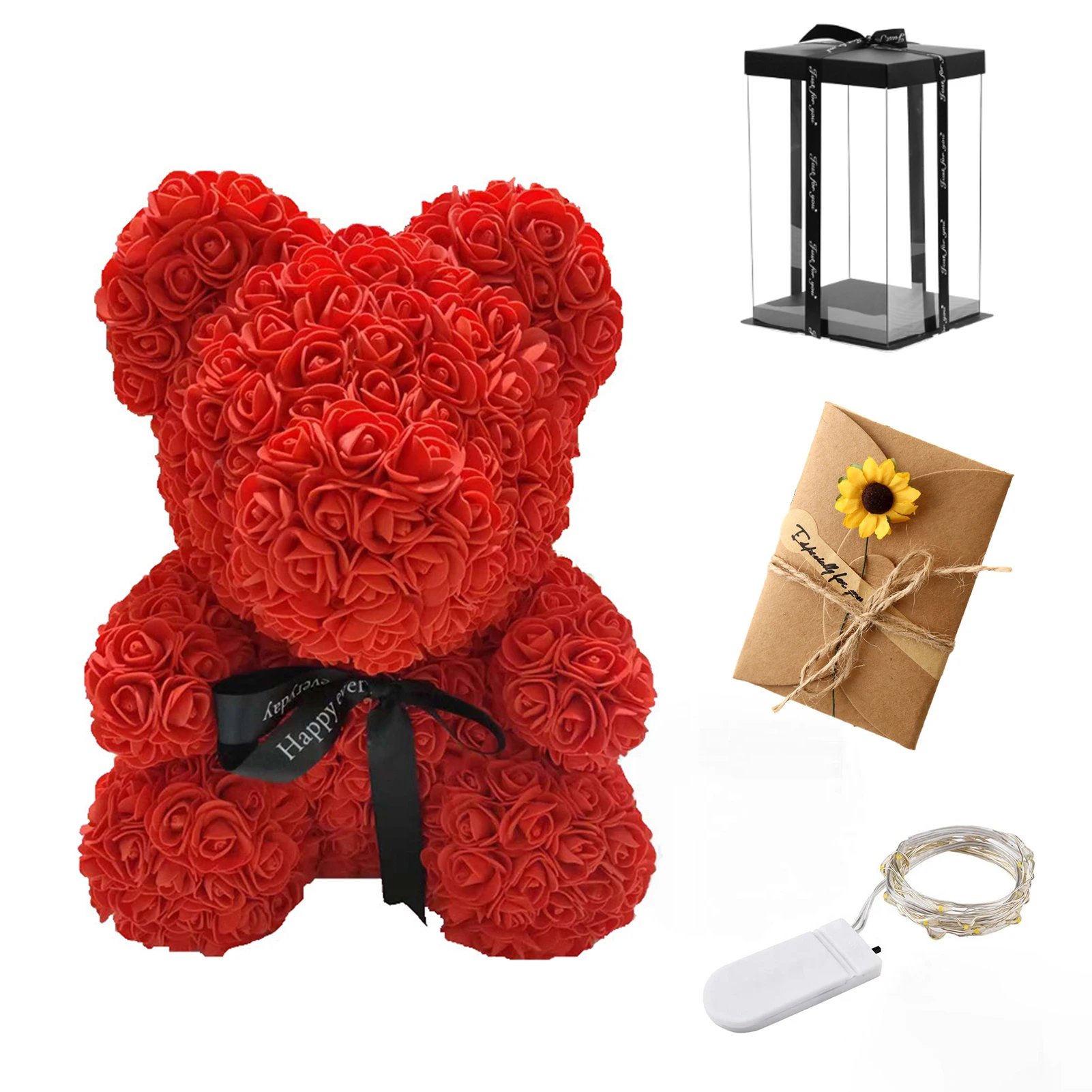 

20cm Rose Flower Bear Doll Toys Valentines Day Birthday Gifts Lovely Cute Doll Ornament for 2021 Thanksgiving Love Toy for Girlf