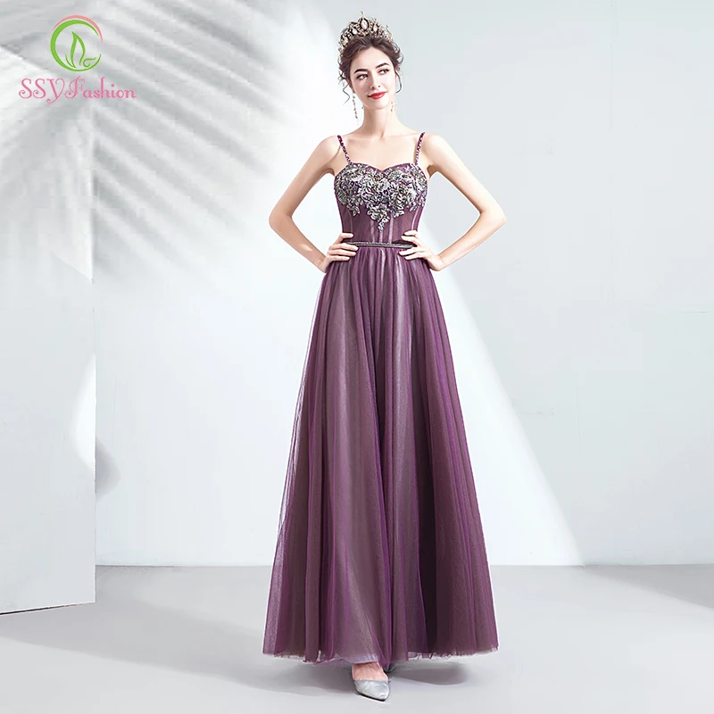 

Женское платье с блестками SSYFashion, элегантное фиолетовое платье в пол для особых случаев